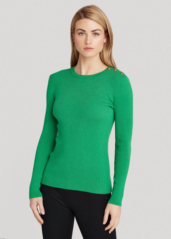 Sueter Ralph Lauren Mujer Verdes - Ribbed Cotton-Blend - BZTKR0926